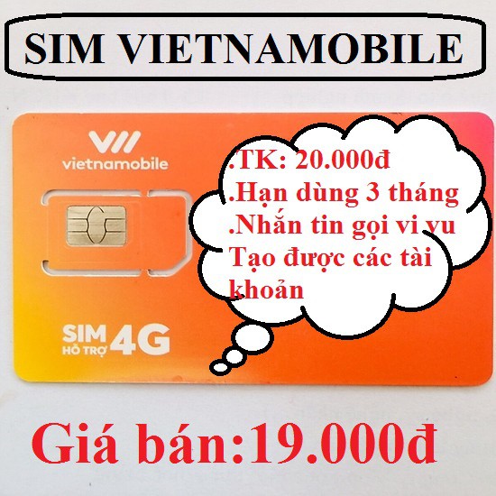 Sim vietnamobile tài khoản 20.000đ , tạo các tài khoản dịch vụ