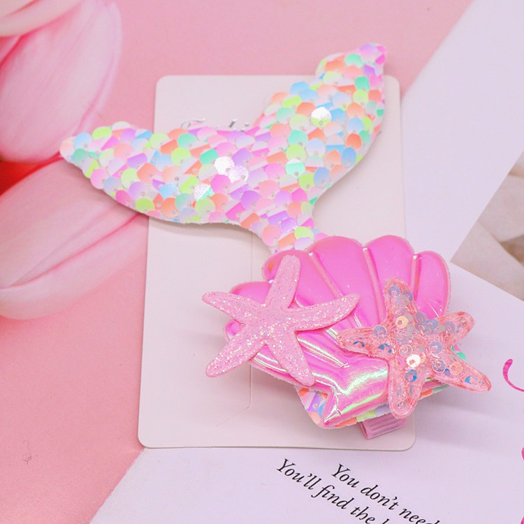 Kẹp Tóc Hình Vỏ Sò/Sao Biển Đính Kim Sa Lấp Lánh Dễ Thương Cho Bé Gái
