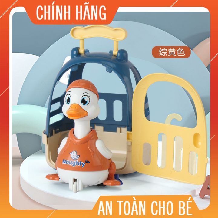 Đồ chơi vịt chạy bánh đà cute, ấn là chạy có kèm lồng đựng bên ngoài cho bé trai và bé gái