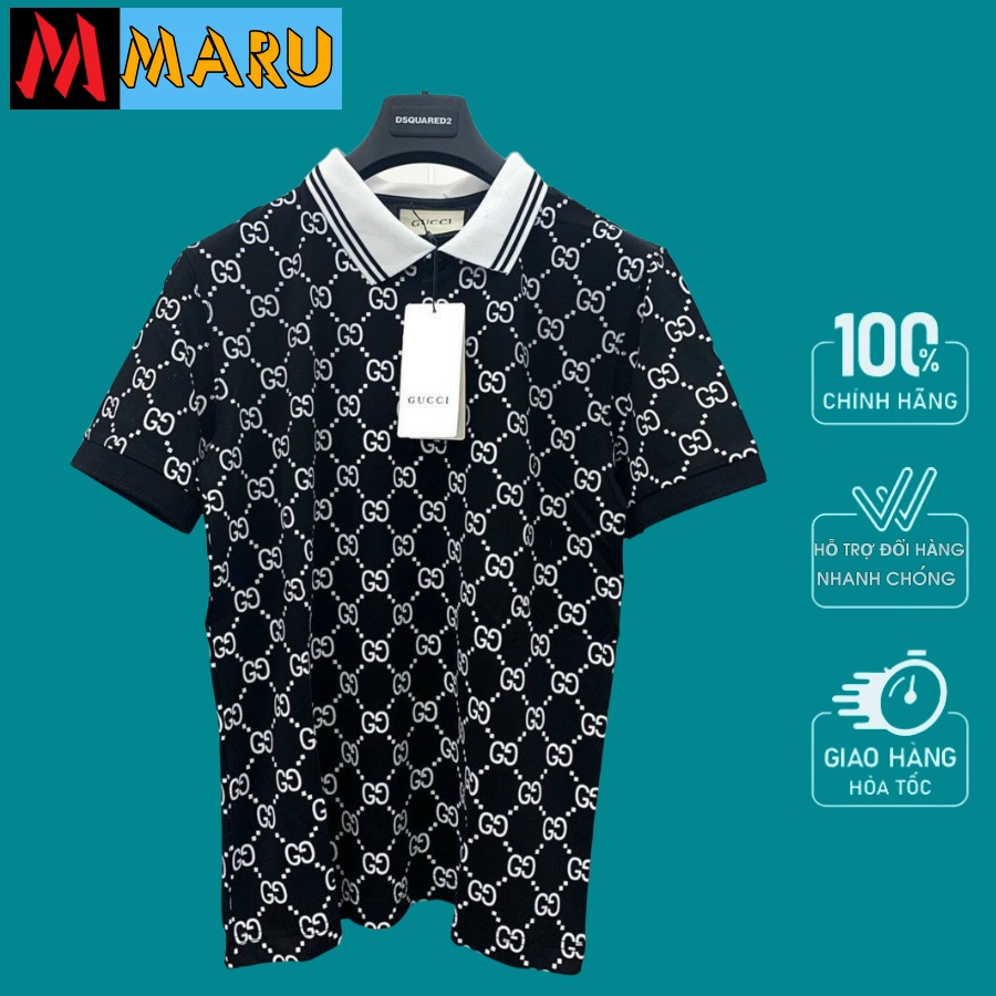 Áo polo nam ngắn tay cổ bẻ in hoạ tiết GG chất cotton AH15