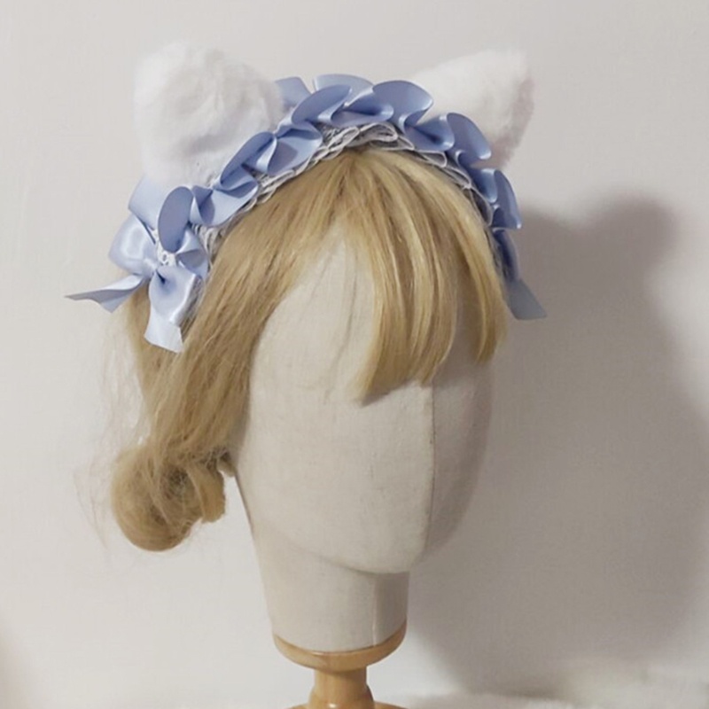 Băng Đô Nơ Tai Mèo Phối Ren Phong Cách Lolita Đáng Yêu