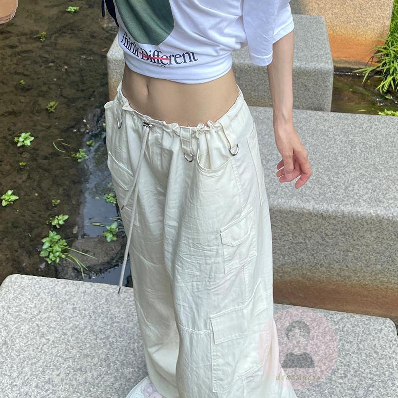 Quần Dài Lưng Thấp Dáng Rộng Màu Sắc Cá Tính Cho Nữ