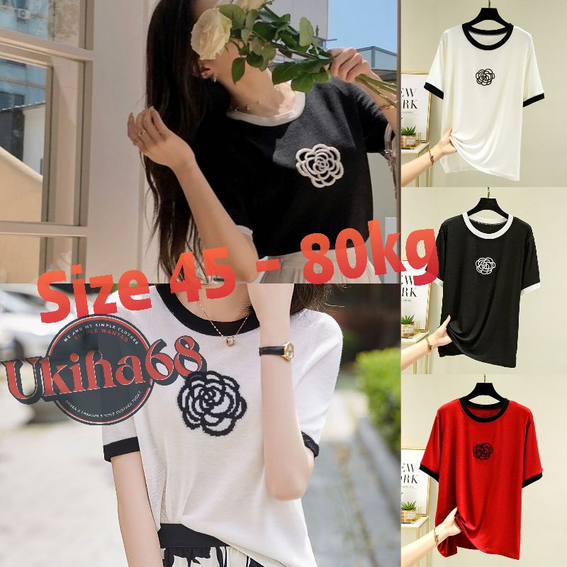 UKIHA68(SẴN)ÁO PHÔNG THUN THÊU HOA SƠN TRÀ CỔ TRÒN NGẮN TAY MỀM MẠI THẤM HÚT ẨM TỐT CO GIÃN DỄ CHỊU THỜI TRANG 2022 HOT
