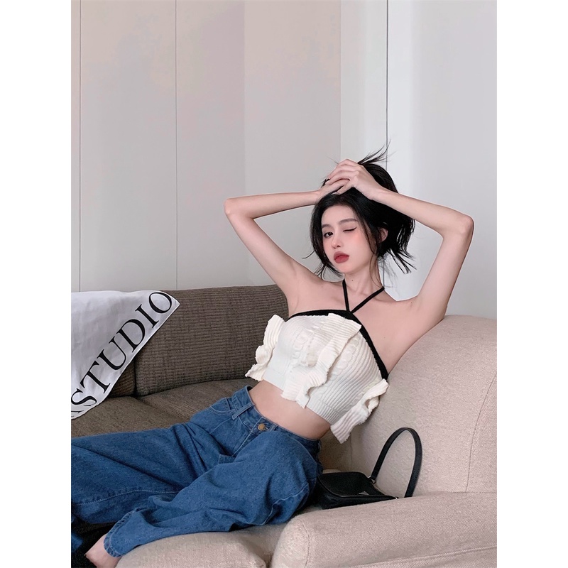 Áo Len Dệt Kim Hai Dây Dáng Ôm Phong Cách Hàn Quốc Thời Trang Mùa Hè Hàng Mới Dành Cho Bạn Nữ 2022