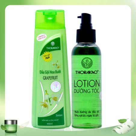 Thorakao bộ đôi dầu gội hoa bưởi 400ml và tinh dầu bưởi lotion dưỡng tóc 150ml