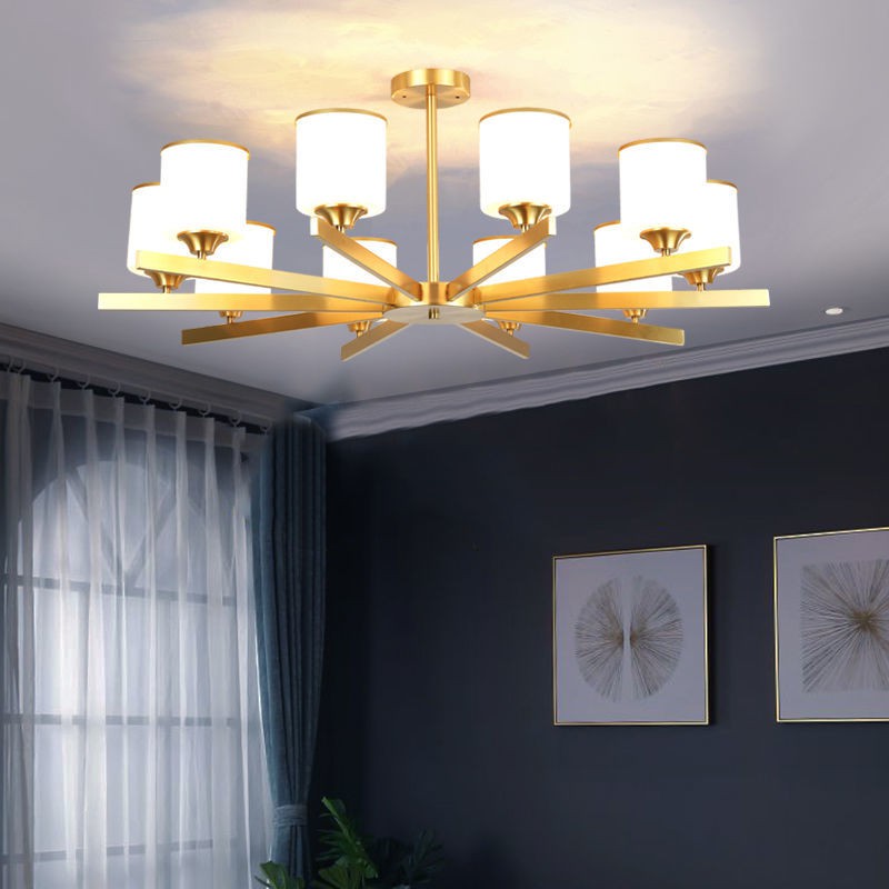 led phòng khách bằng đồng Ánh sáng đèn chùm pha lê sang trọng hiện đại ngủ tối giản ăn kiểu Mỹ Bắc Âu 2021 mới