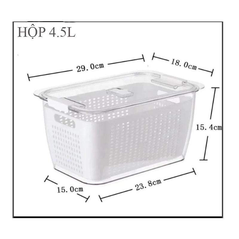 Hộp Đựng Thực Phẩm 2 Lớp Có Lỗ Thoát Nước Để Tủ Lạnh, Bảo Quản Rau Củ Hoa Quả , Chất Liệu Nhựa An Toàn