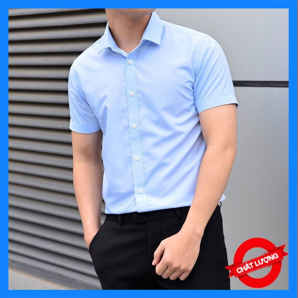 Áo Sơ Mi Nam Ngắn Tay Trơn Lụa Cao Cấp Không Nhăn Hàng Đẹp