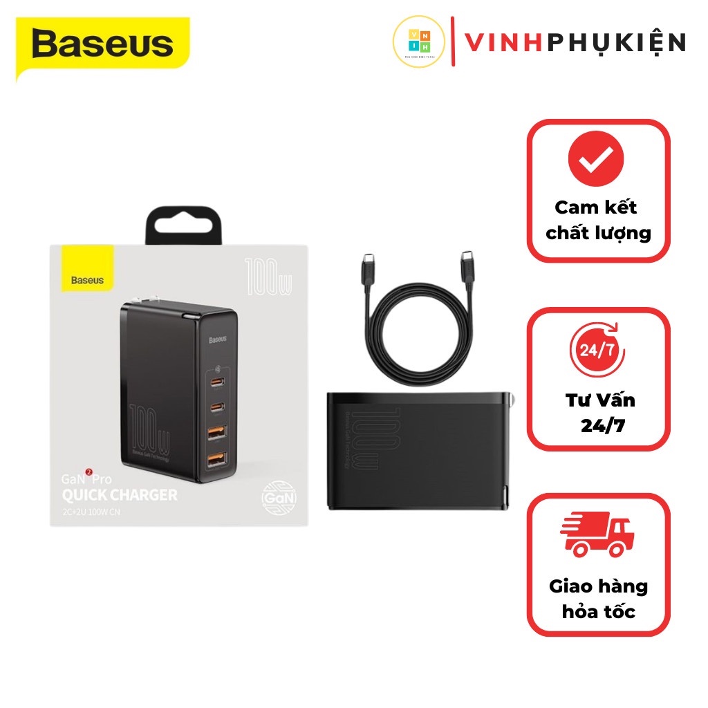 Bộ sạc nhanh 100w baseus gan2 pro thiết kế các chân typec công nghệ pd3.0 và usb công nghệ sạc 4.0 cho thiết bị điện tử