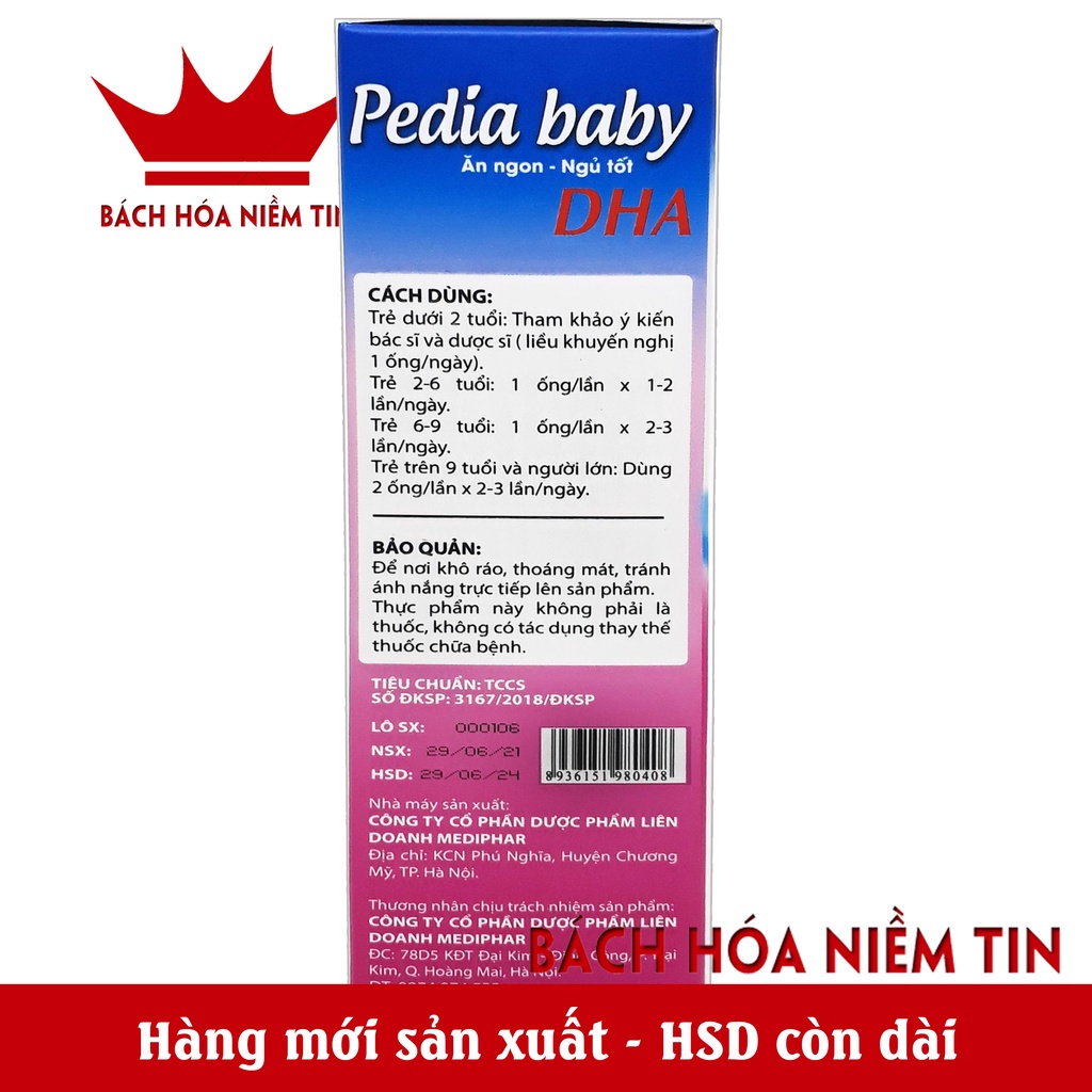 Bé Ăn Ngon Siro PEDIA Baby- Bổ sung axit amin, vitamin giúp bé ăn ngon miệng, giảm biếng ăn, tiêu hóa khỏe - Hộp 20 ống