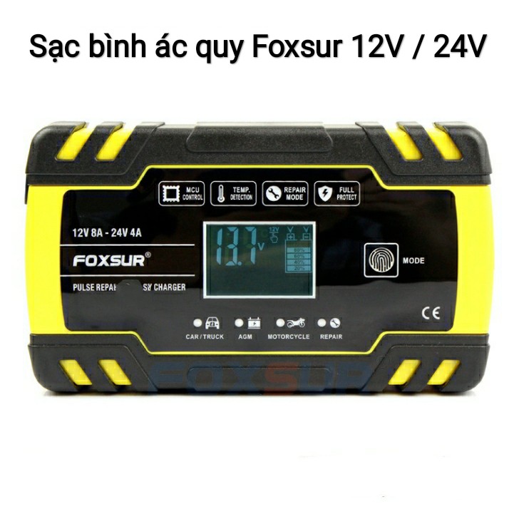 FOXSUR 12V 24V 6Ah - 150Ah Sạc bình ắc quy  tự ngắt khi đầy chức năng bảo dưỡng phục hồi quy bằng khử sunfat