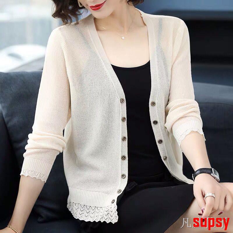 Áo Khoác Cardigan Len Mỏng Dáng Ngắn Thời Trang Xuân Hè Cho Nữ