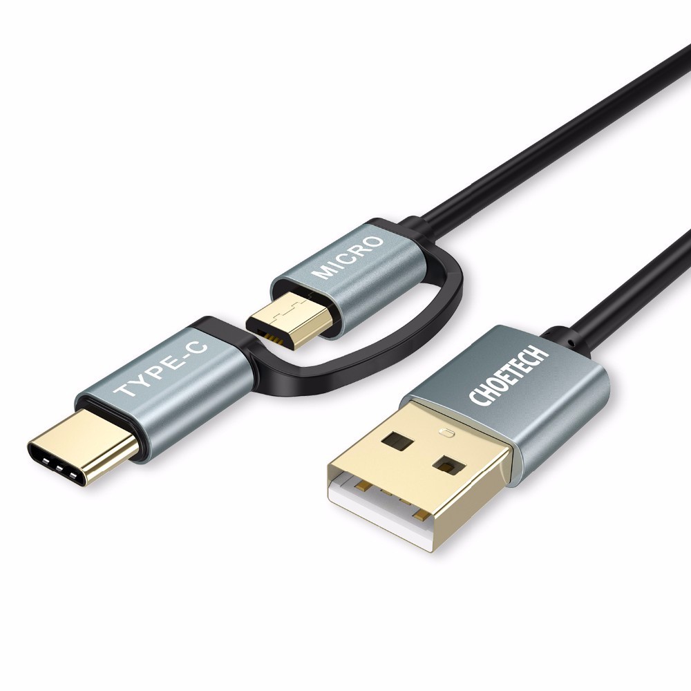 Dây cáp sạc nhanh CHOETECH XAC0012 2 in 1 Type-C / Micro USB dài 120CM sạc nhanh 3A - hàng chính hãng