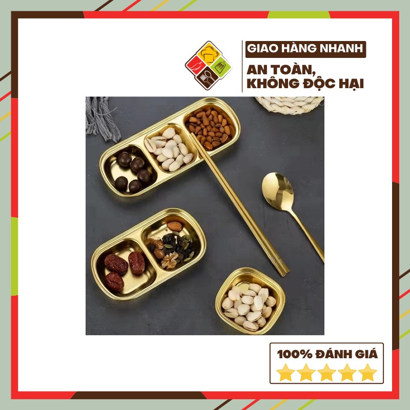 Khay đựng gia vị inox màu gold BEHOMEMALL khay nước sốt tiện lợi phong cách Hàn Quốc