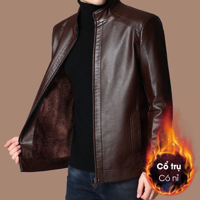 Áo khoác da nam lót nỉ trung niên, áo da nam thời trang | BigBuy360 - bigbuy360.vn