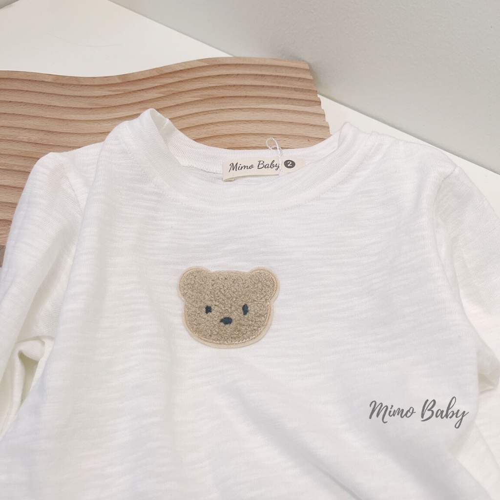 Áo phông dài tay đính gấu vải cotton xước mùa thu đông cho bé QA47 Mimo Baby