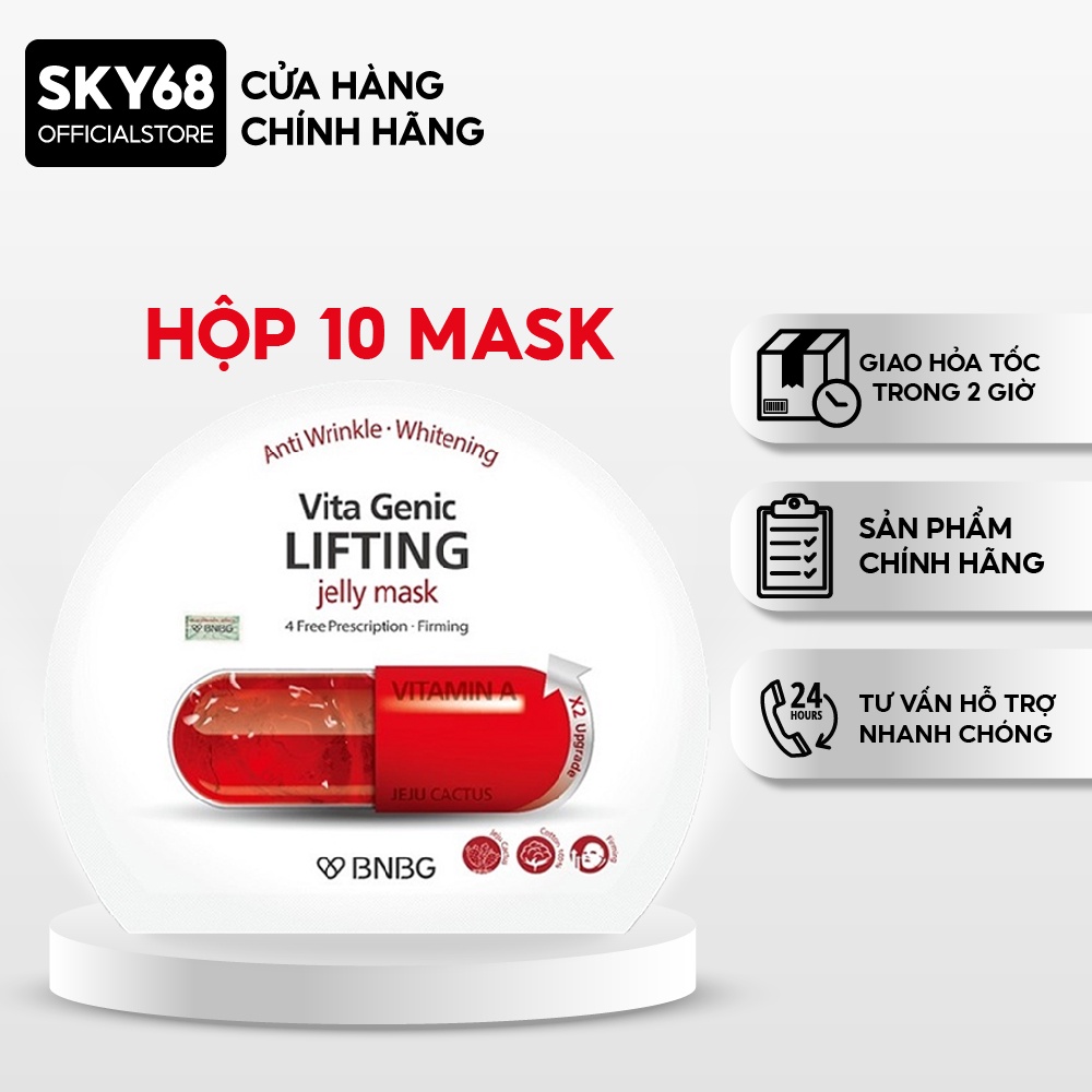 [BẢN VIỆT] Combo 10 Mặt nạ dưỡng ẩm giúp nâng cơ và săn chắc da BNBG Vita Genic Lifting Jelly Mask (Vitamin A) 30mlx10