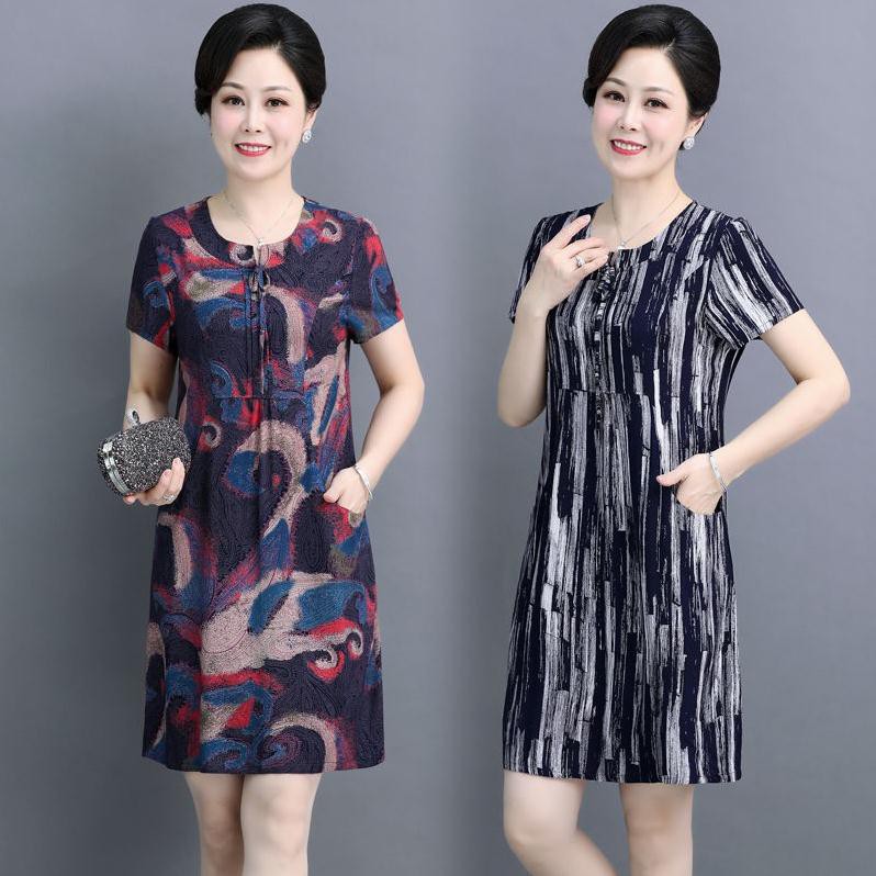 Các bà mẹ trung niên và phụ nữ cao tuổi váy mùa hè 2020 new plus size lụa cotton cấp rộng rãi hàng quảng châu