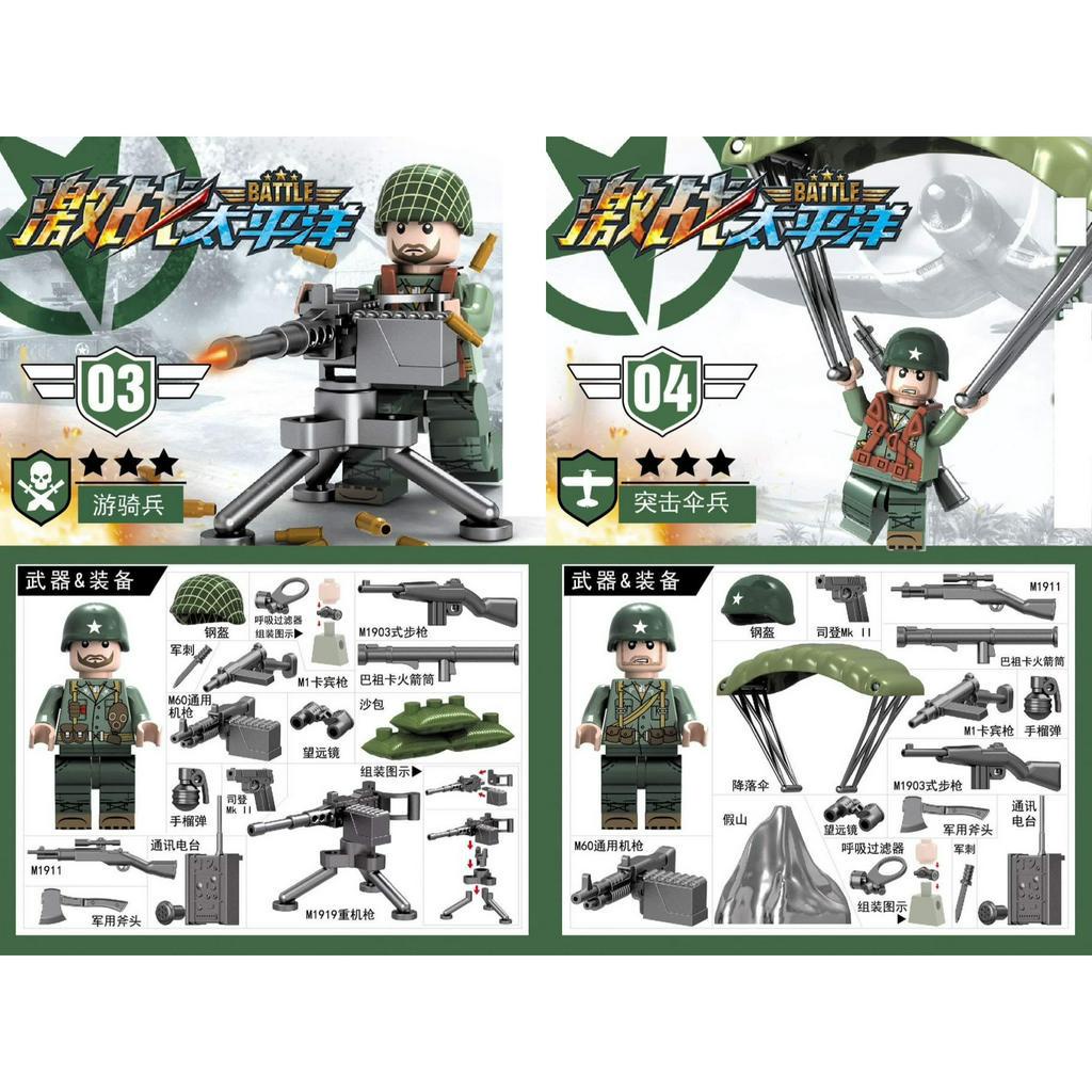 Đồ chơi lắp ráp minifigure mô hình lính chiến đấu – hạm đội Thái Bình Dương kèm vũ khí và bối cảnh cho bé