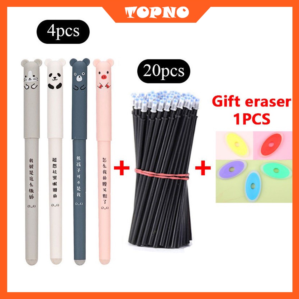 Set 25 bút bi gel 4 đầu và 20 ruột bút bi màu đen/xanh có thể xóa được