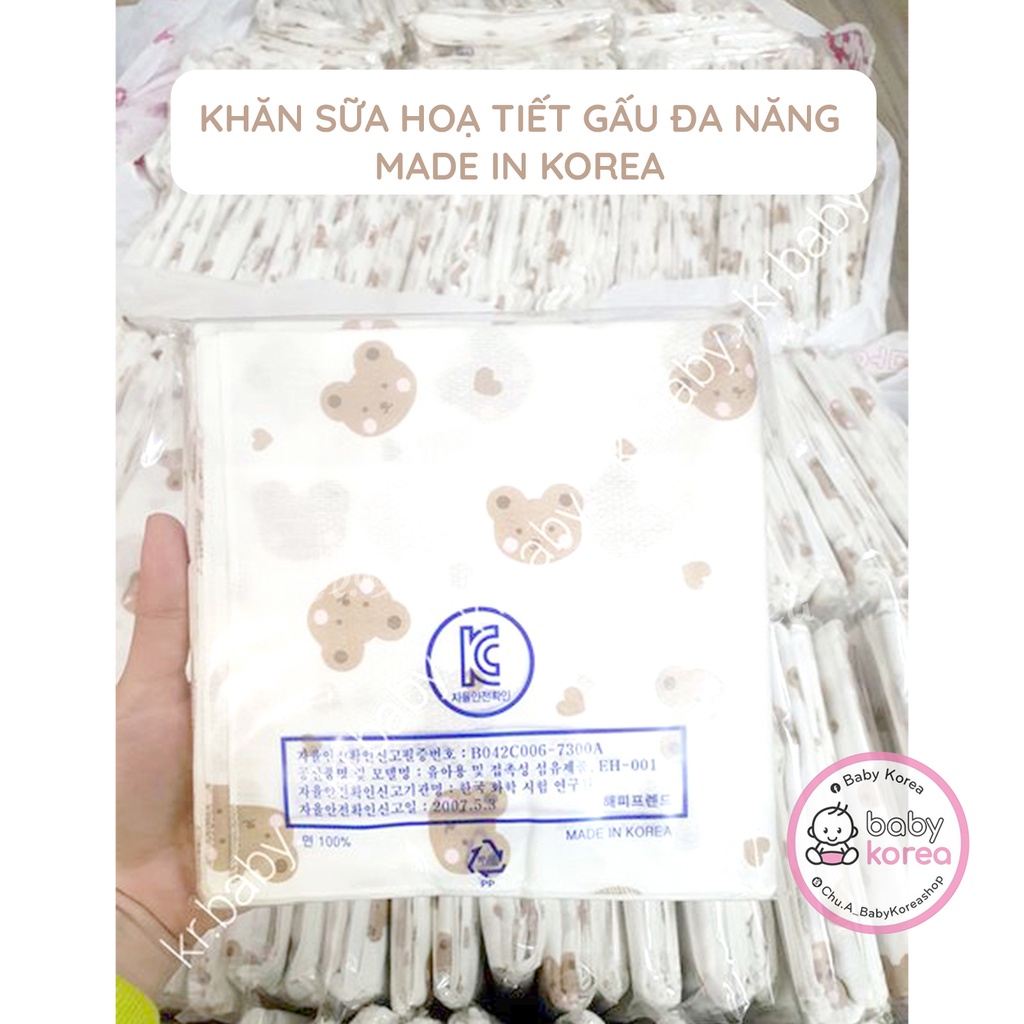 Khăn sữa Hàn Quốc họa tiết gấu đa năng cho bé set 10 chiếc BABY KOREA