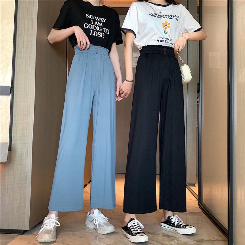 【Agirls】Quần dài Phiên bản hàn quốc ống thẳng thon gọn cạp cao quần âu ống rộng quần dài lau nhà quần ống suông lưng thun quần âu quần âu nữ tầng tầng quần phù hợp với quần