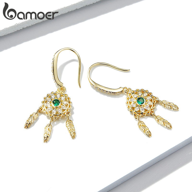 Khuyên Tai Bamoer Mạ Vàng 18k Hình Dạng Vòng Dreamcatcher