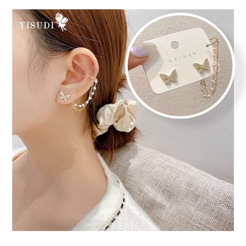 bông tai bất đối xứng , khuyên tai hình bướm dễ thương phong cách hàn quốc