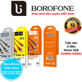 Cáp sạc hoco x26 - 3 đầu - dây dù - siêu bền - chính hãng
