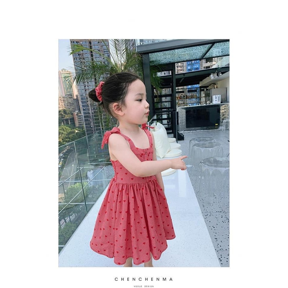 Váy đầm bé gái 2s buộc dây tim đỏ