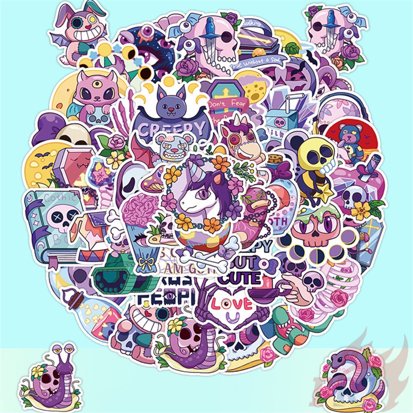 ❉ Sticker Dán Trang Trí Phong Cách Gothic Độc Đáo 01 ❉ Bộ 50 Sticker Chống Thấm Nước Họa Tiết Doodle Hợp Thời Trang