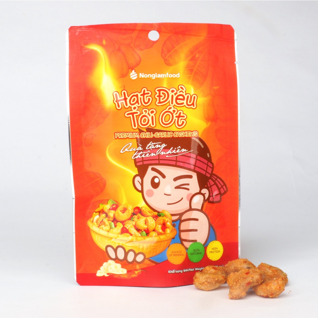 Hạt điều phủ vị phô mai, sầu riêng, tỏi ớt, wasabi Nonglamfood túi 45g | Đồ ăn vặt dinh dưỡng