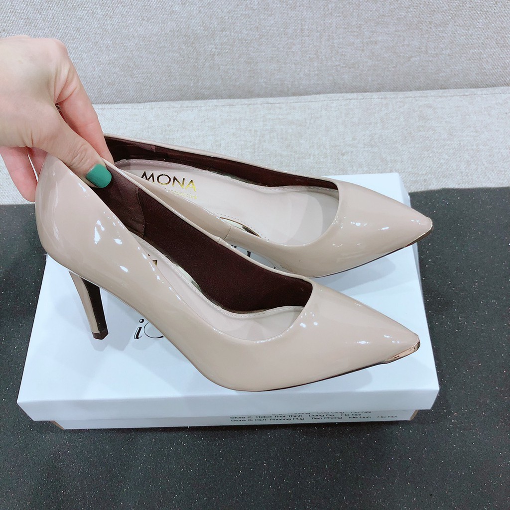 [VIDEO + ẢNH THẬT] GIÀY CAO GÓT NỮ GÓT NHỌN DA BÓNG MŨI BÍT ĐỒNG CAO 7CM - D750