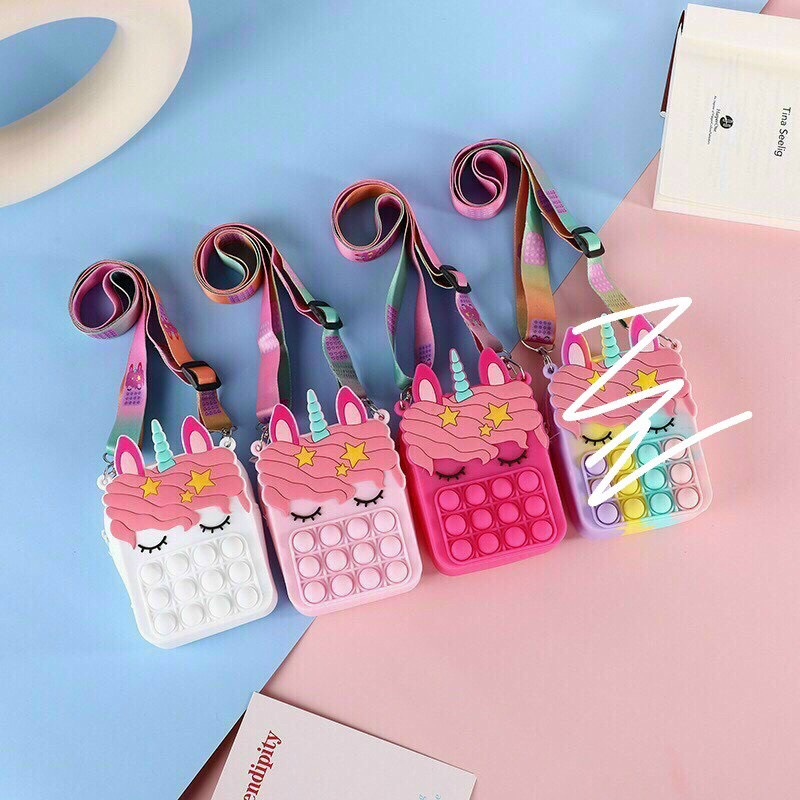 Con kỳ lân Túi học sinh silicon Keychain Pop It Fidget Đồ chơi bong bóng Đồ chơi ví tiền xu dành cho trẻ em
