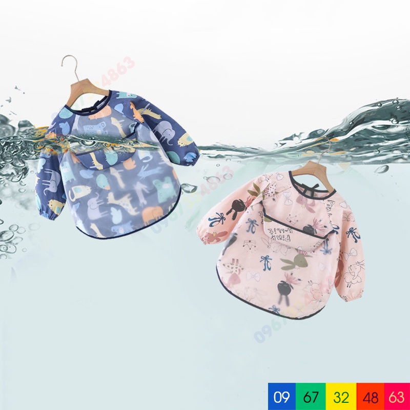 Áo yếm ăn dặm XUẤT NHẬT DÀI TAY CÓ MÁNG chống thấm cho bé