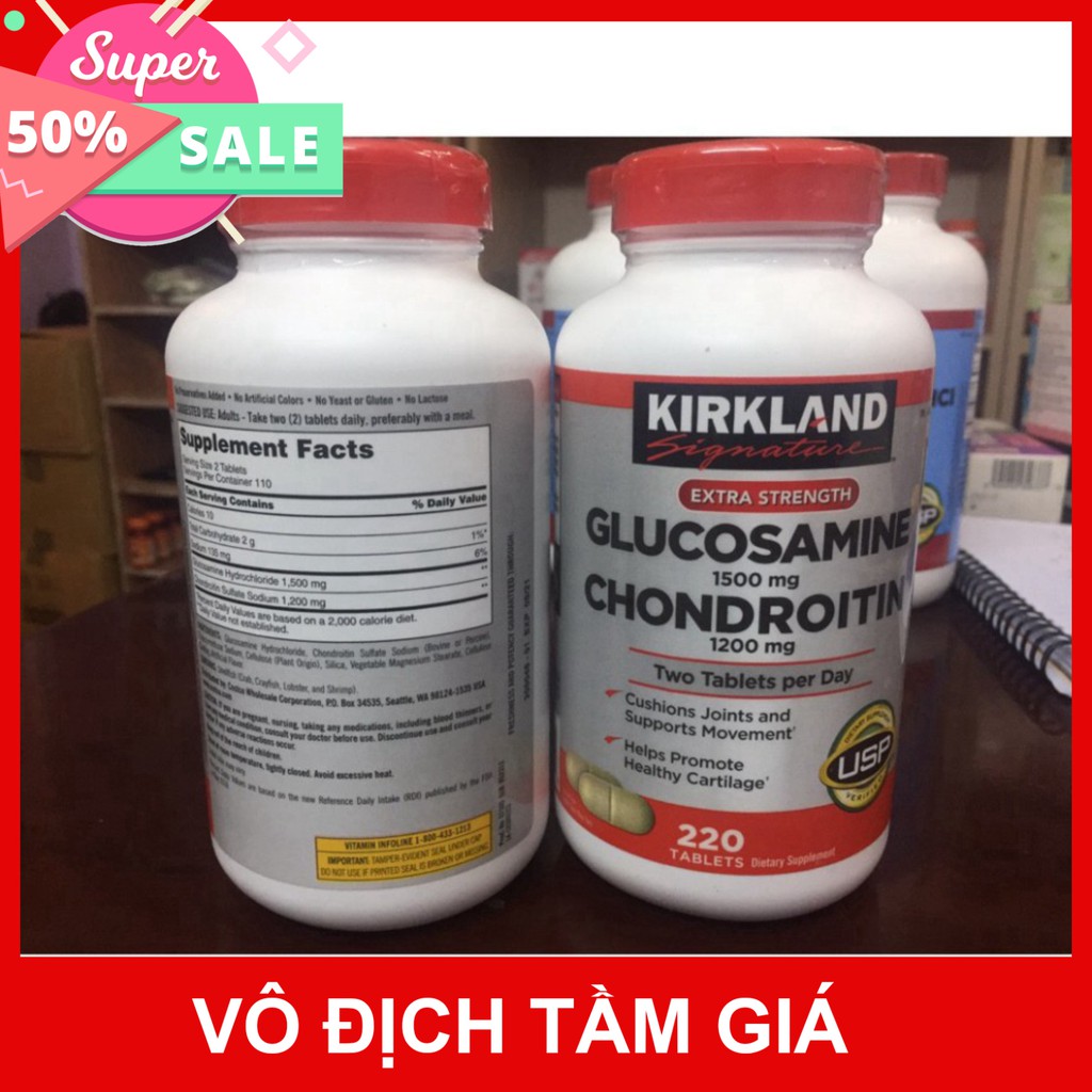 VÔ DỊCH TẦM GIÁ Viên uống bổ khớp Glucosamine 1500mg & chondroitin 1200mg 220 viên - Glucosamin Kirkland VÔ DỊCH TẦM GIÁ