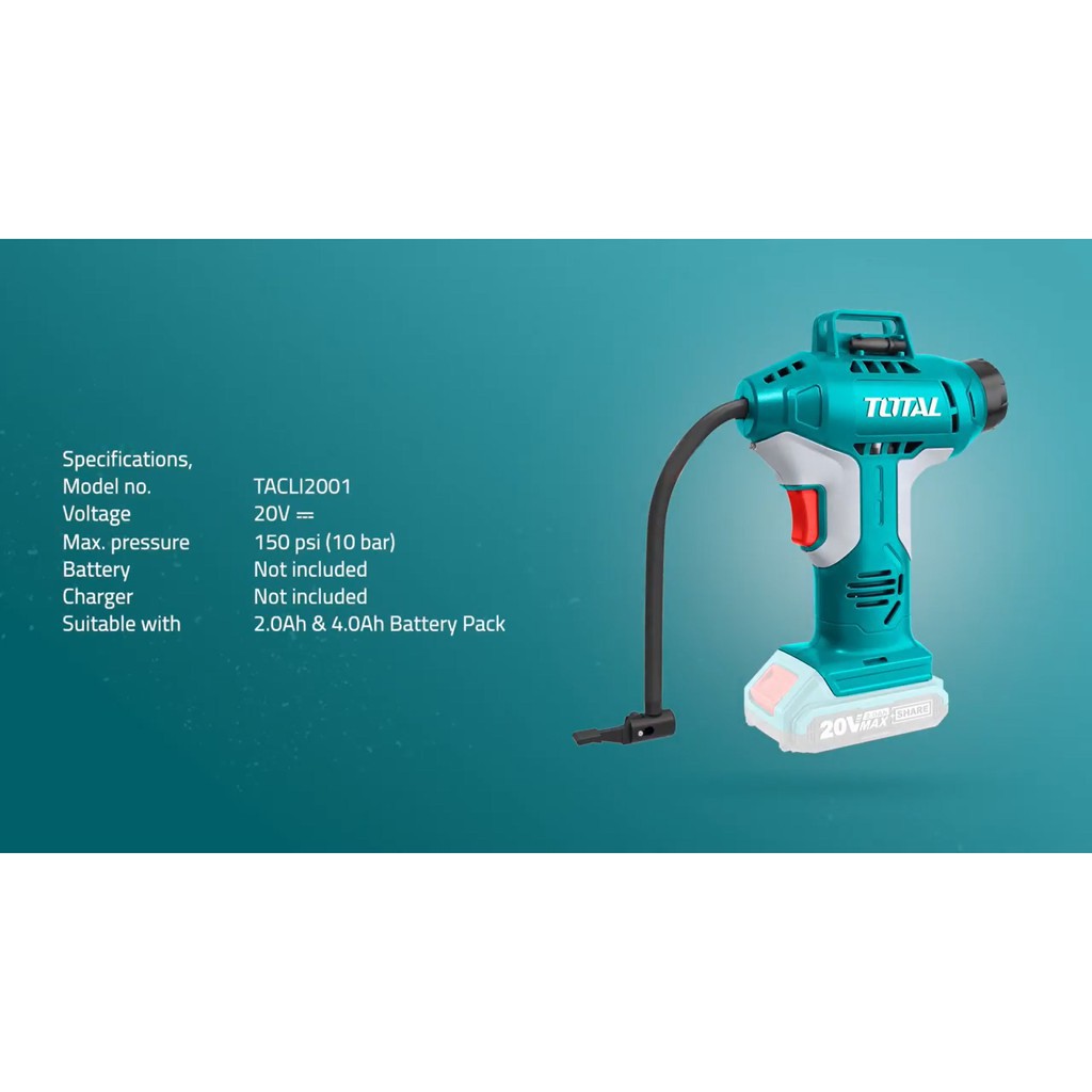 20V Máy bơm hơi tự động dùng pin Total TACLI2001