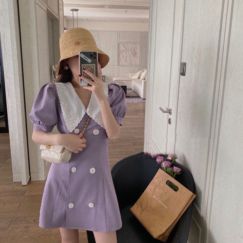 Women's Purple Short Sleeve Dress Summer Student Midi Dress | BigBuy360 - bigbuy360.vn