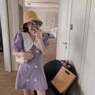 Women's Purple Short Sleeve Dress Summer Student Midi Dress