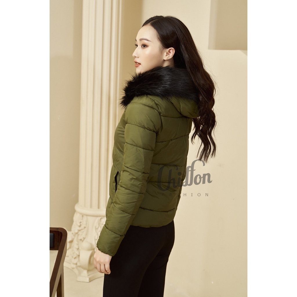 Áo phao khóa nắp túi mũ lông vũ by Chiffon (Size bé)