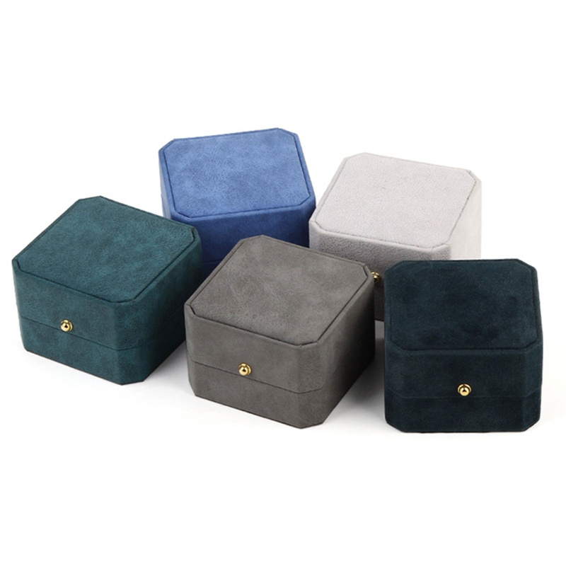 Hộp Đựng Nhẫn Cưới / Đính Hôn Bằng Da PU Phối Nhung Sang Trọng