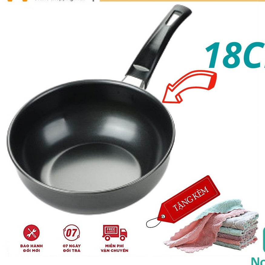 Chảo chống dính sâu lòng 18cm siêu bền dùng cho mọi loại bếp, chảo chiên ngập dầu cao cấp