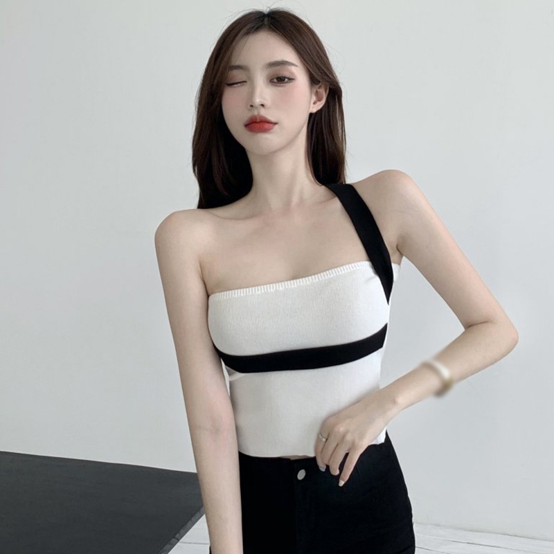 Áo Croptop Hai Dây Màu Sắc Tương Phản Thời Trang Mùa Hè Dành Cho Nữ