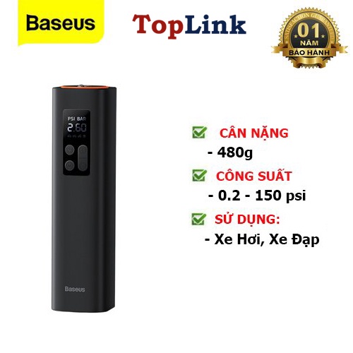 Máy Bơm Lốp Ô Tô Mini Baseus Super Mini Inflator Pump Bơm Siêu Nhanh 4 Lốp Xe Chỉ Trong 25 Phút - TopLink