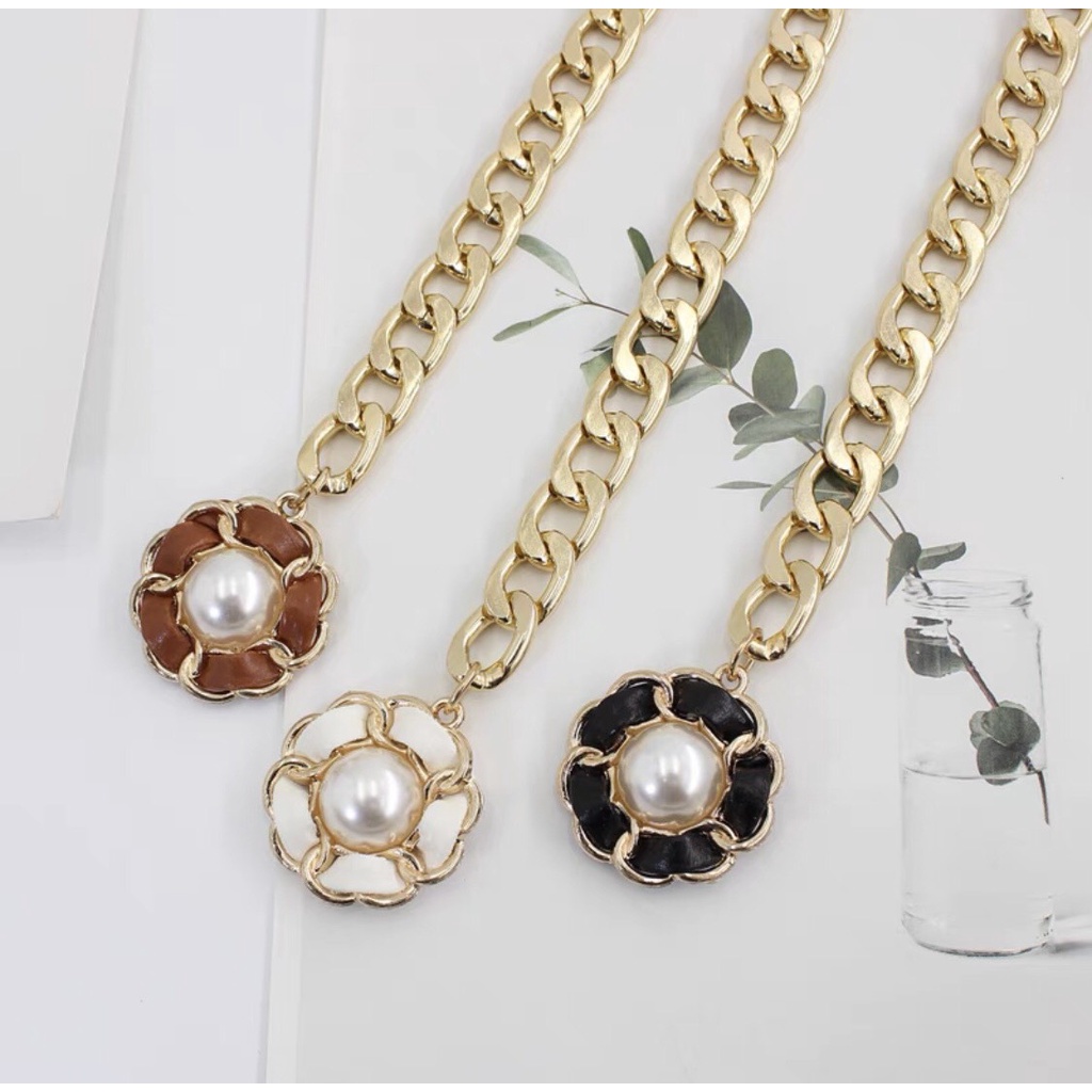 Đai váy belt xích phối da hoa ngọc trai hàng cao cấp loại 1