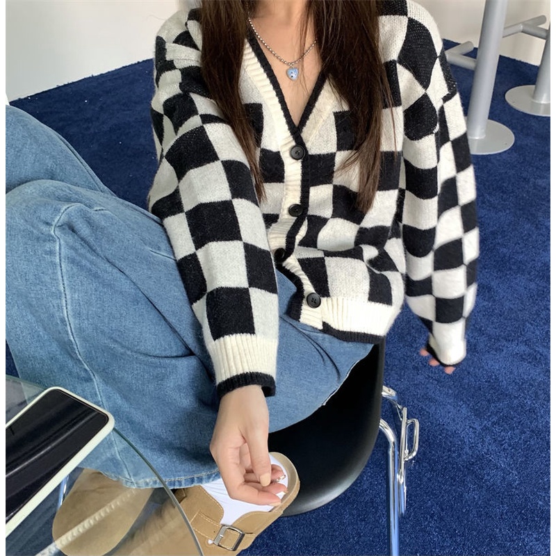 Áo Khoác cardigan Dệt Kim Tay Dài Cổ Chữ V Dáng Rộng Phong Cách Hàn Quốc Dành Cho Nữ