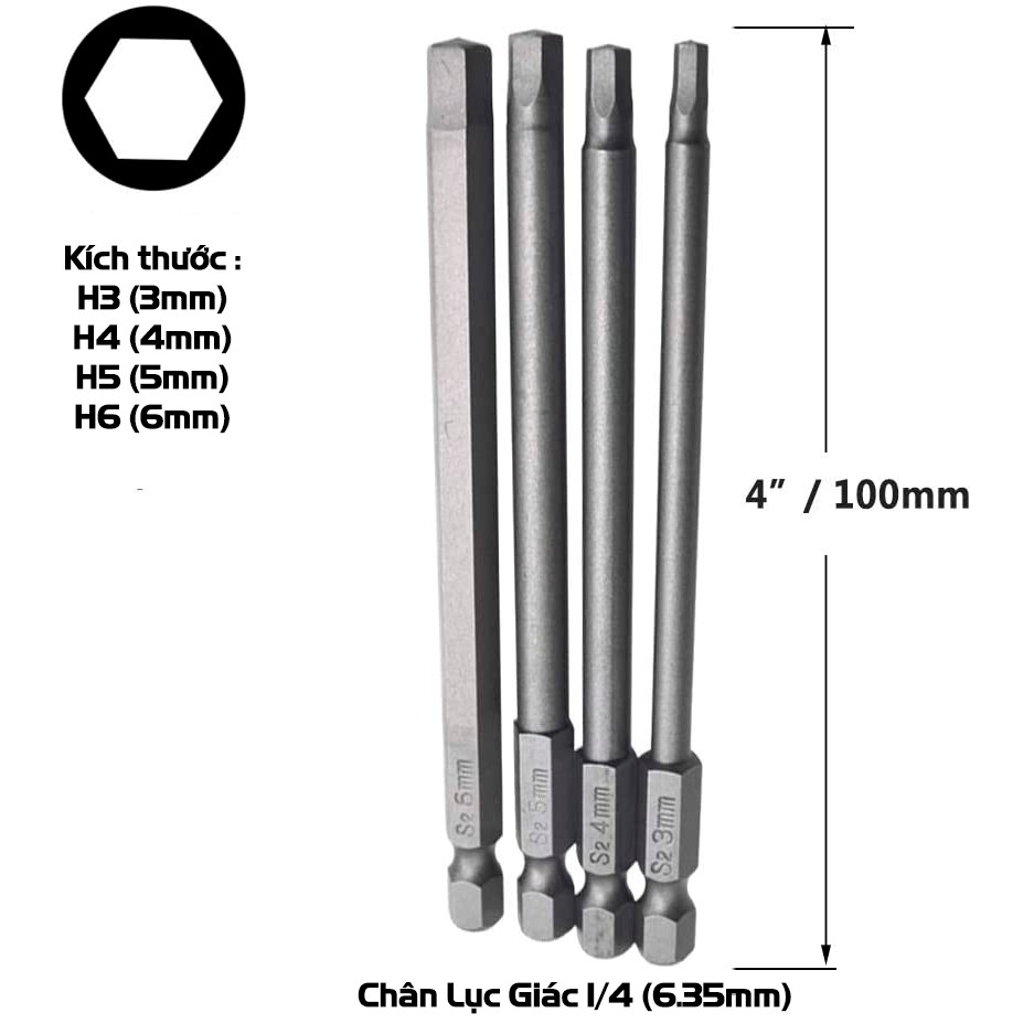 Bộ 16 Mũi Vít Hỗn Hợp (Bake, Hoa Thị, Lục Giác, 2 Cạnh) VITO Dài 100mm Thép S2 Chắc Chắn