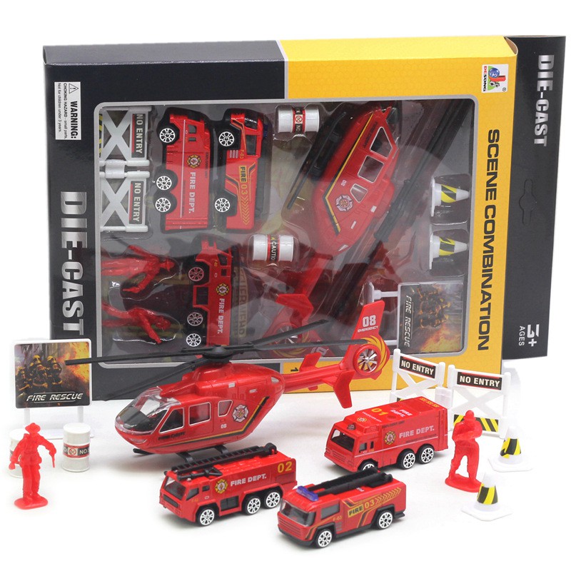 Sét đồ chơi cứu hỏa, kích thước 21x5x31cm, sét 14 chi tiết, cấu tạo kim loại và nhựa abs