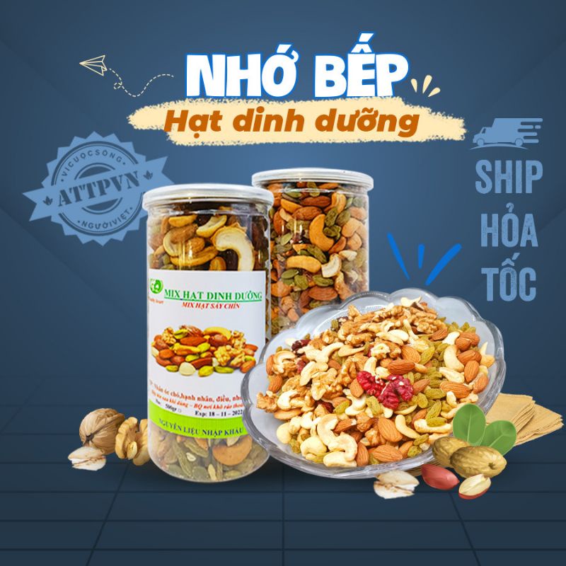 Hạt Dinh Dưỡng Mix 500Gr Granola 100% Hạt  Nhobep Mới Thơm Giòn Ngon Ngậy Tốt Cho Sức Khỏe, Người Ăn Kiêng, Bà Bầu