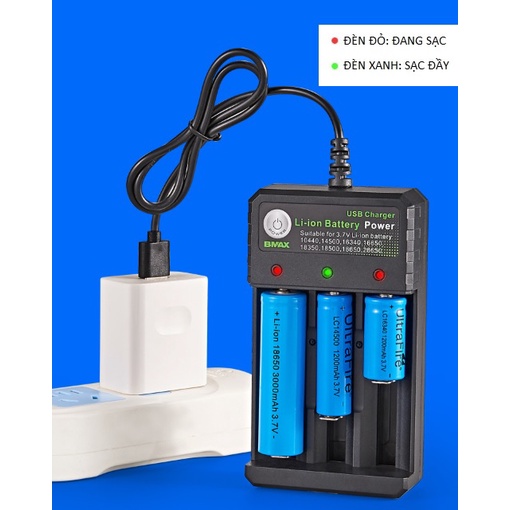 Bộ sạc pin Li-ion 3.7V có đèn báo , tự ngắt khi đầy và Pin sạc 18650